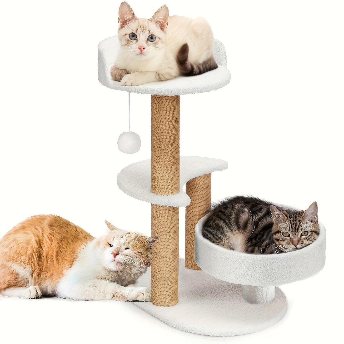 Palooza Pets™ Mini Multi-Level Cat Tree Tower – Modern Indoor Cat Furniture with Scratching Posts & Hanging Ball Toy