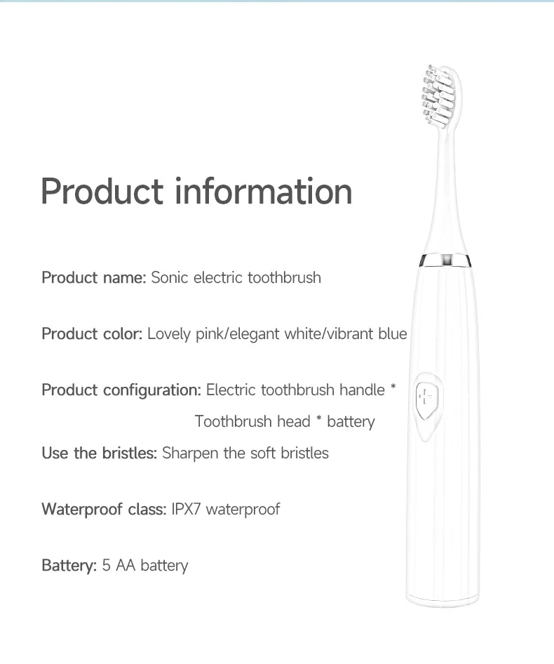Electric Toothbrush for Adults Soft DuPont Bristle Portable Battery Toothbrush IPX7 Waterproof Intelligent Effective Oral Care