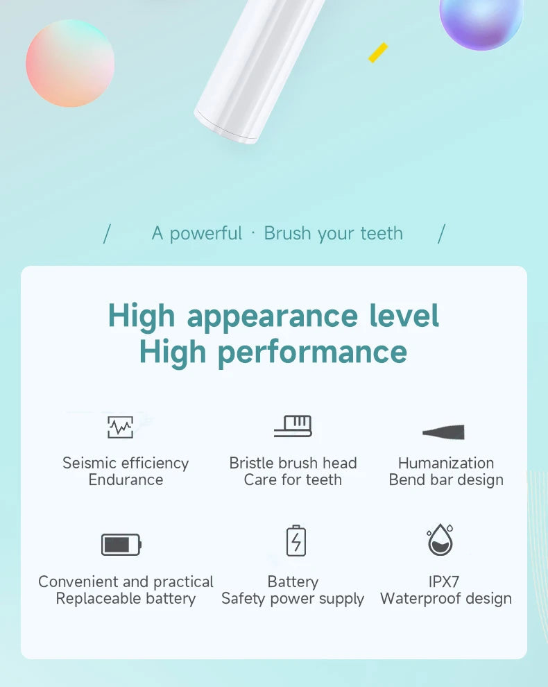 Electric Toothbrush for Adults Soft DuPont Bristle Portable Battery Toothbrush IPX7 Waterproof Intelligent Effective Oral Care