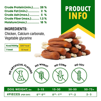 Dog Calcium Bones Wrapped Chicken & Rawhide Free Chew Treats Pet Healthy Dried Snacks Grain Free Organic Meat Chews For Training Small Large Dogs - Palooza Pets