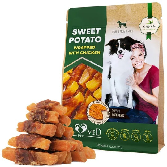 Dog Sweet Potato Wrapped With Chicken Pet Natural Chew Treats Grain Free Organic Meat Human Grade Dried Snacks In Bulk For Training For Small & Large Dogs Sweet Potato - Palooza Pets