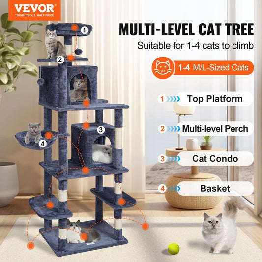 Palooza Pets™ Medium Cat Tower with Condo & Sisal Scratching Posts – Dark Grey