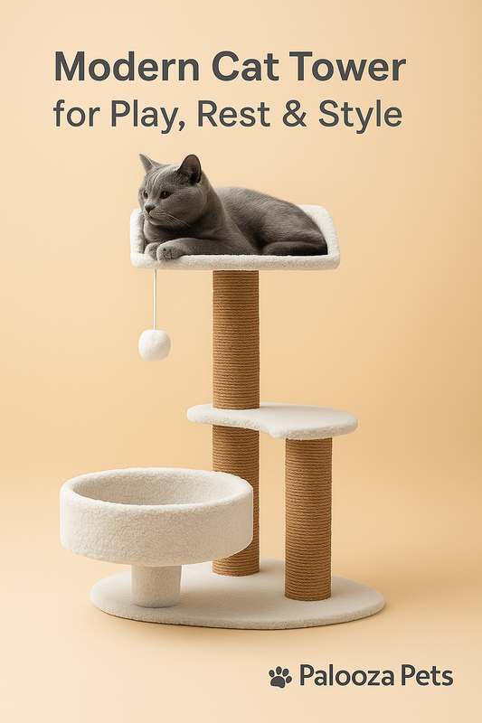 Palooza Pets™ Medium Multi-Level Cat Tree Tower – Modern Indoor Cat Furniture with Scratching Posts & Hanging Ball Toy