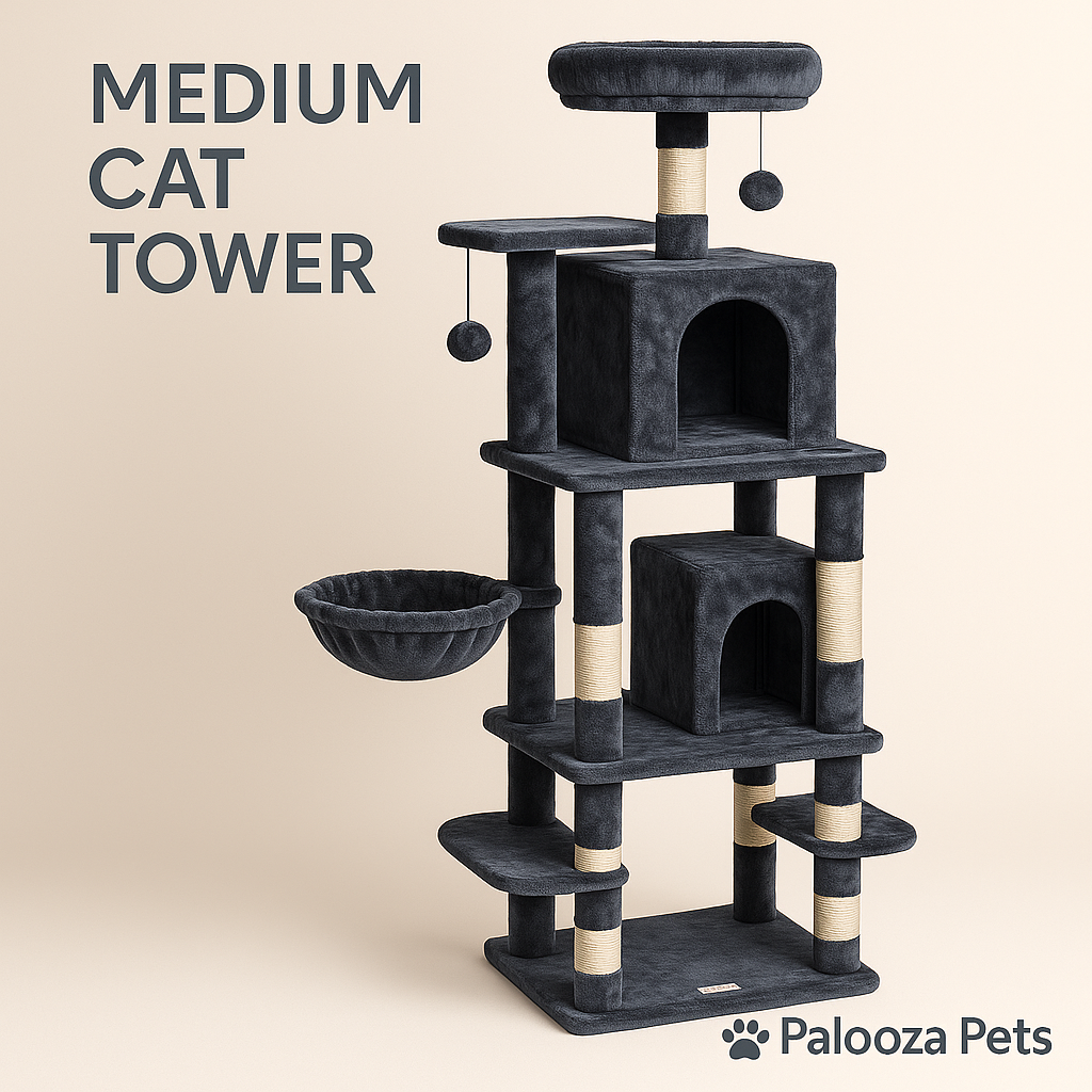 Palooza Pets™ Medium Cat Tower with Condo & Sisal Scratching Posts – Dark Grey