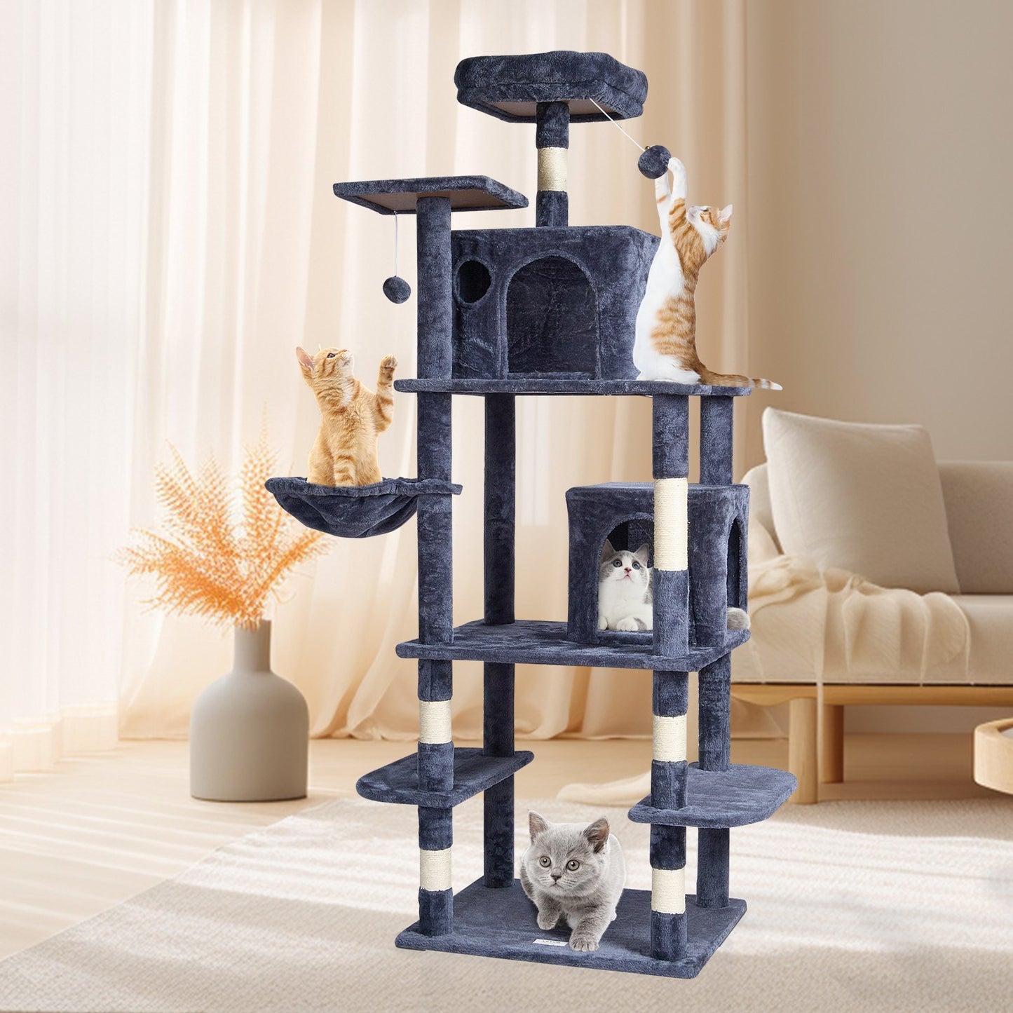 Palooza Pets™ Medium Cat Tower with Condo & Sisal Scratching Posts – Dark Grey