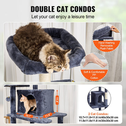 Palooza Pets™ Medium Cat Tower with Condo & Sisal Scratching Posts – Dark Grey