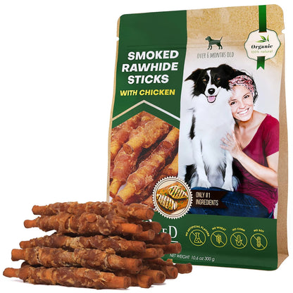 Dog Smoked Rawhide Sticks Wrapped Chicken Pet Natural Chew Treats Grain Free Organic Meat Healthy Human Grade Dried Snacks In Bulk - Palooza Pets
